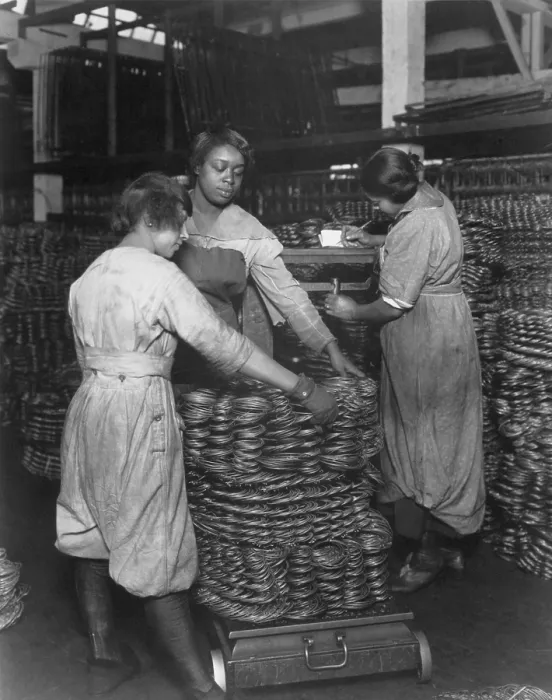 Framed Print : World War One. On the American home front, African American women weigh wire coils and recording weights. April 16, 1919. (BSLOC_2013_2_13) Framed Print : World War One. On the American home front, African American women weigh wire coils and recording weights. April 16, 1919. (BSLOC_2013_2_13)