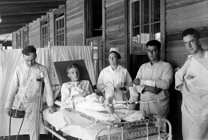 Framed Print : Wounded American World War I Veterans. They are surgical patients at the Base Hospital of Camp Joseph E. Johnston, Florida. Ca. 1918