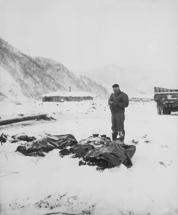 Framed Print : A wounded chaplain reads a memorial service over the snow-covered bodies of dead Marines. At Kotori, Korea, south of the Chosin reservoir where U.S Framed Print : A wounded chaplain reads a memorial service over the snow-covered bodies of dead Marines. At Kotori, Korea, south of the Chosin reservoir where U.S