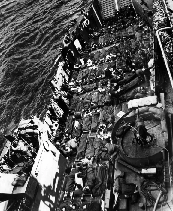 Framed Print : Wounded U.S. and British soldiers being taken away from the capture of Cherbourg, June 28, 1944. Courtesy: CSU Archives / Everett Collection