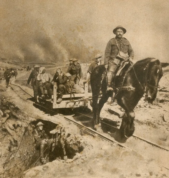 Framed Print : Wounded WW1 Canadian soldiers on way to rear dressing station. 1917. The horse drawn narrow gage rails were useful in the water logged battlefields of Flanders. (BSLOC_2012_4_69) Framed Print : Wounded WW1 Canadian soldiers on way to rear dressing station. 1917. The horse drawn narrow gage rails were useful in the water logged battlefields of Flanders. (BSLOC_2012_4_69)