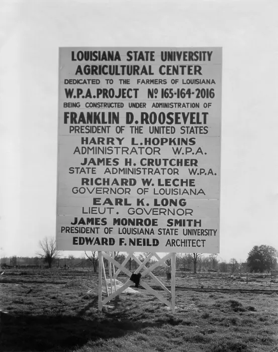 Framed Print : WPA construction sign at Louisiana State University, 1936