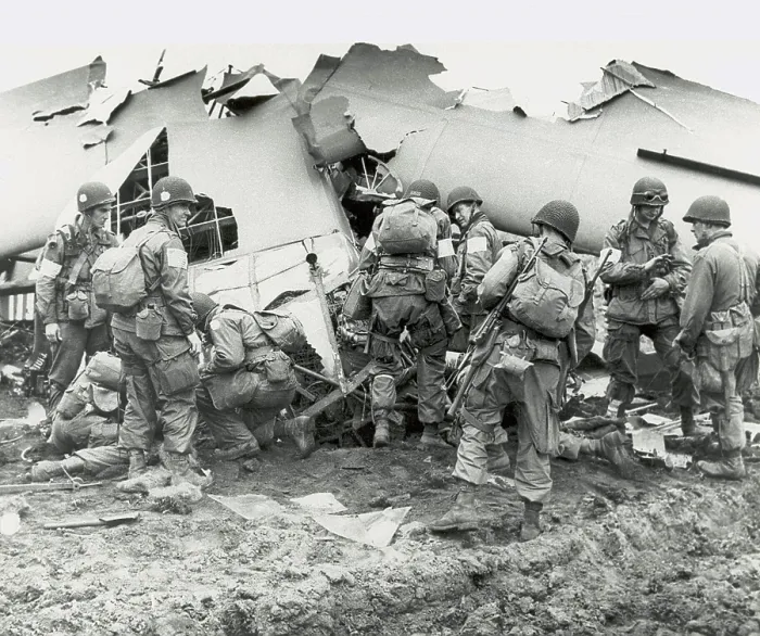 Framed Print : Wreckage of an Allied glider that carried men and weapons behind German lines in the Netherlands. Operation Market Garden, Sept. 17-25, 1944
