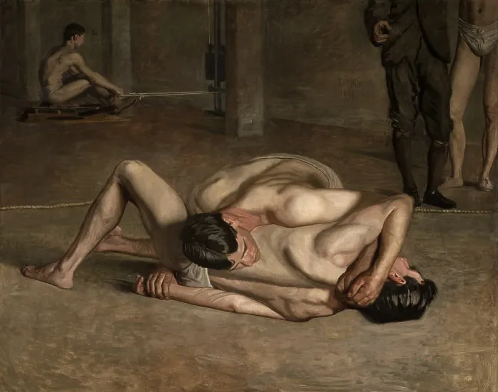 Framed Print : Wrestlers, 1899, by Thomas Eakins, 1844-1916, American realist painting, oil on canvas