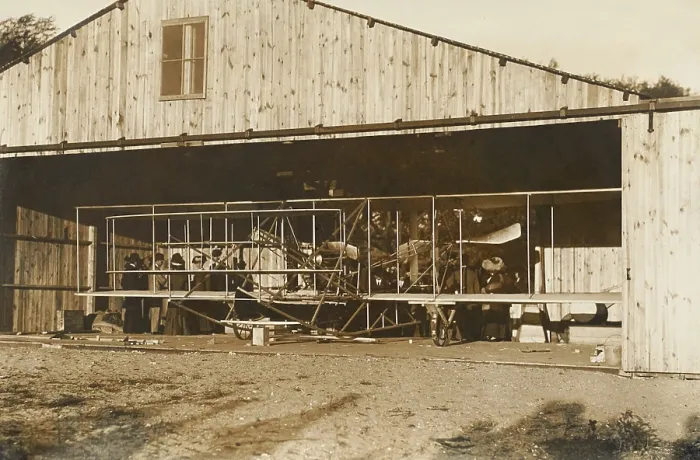 Framed Print : Wright Brothers airplane in its hanger on Governors Island in Sept. 1909. Piloted by Wilbur, their plane made three flights over New York harbor on Sept. 29, 1909 Framed Print : Wright Brothers airplane in its hanger on Governors Island in Sept. 1909. Piloted by Wilbur, their plane made three flights over New York harbor on Sept. 29, 1909
