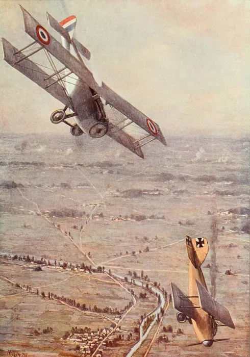 Framed Print : WW1 French Spad fighter is victorious in dogfight with German Albatross. 1914-1918. (BSLOC_2012_4_78)