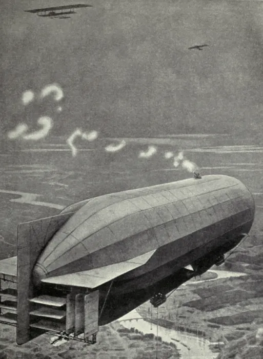 Framed Print : WW1 German Zeppelins mounted guns atop their body to defend against airplanes. 1915 Framed Print : WW1 German Zeppelins mounted guns atop their body to defend against airplanes. 1915