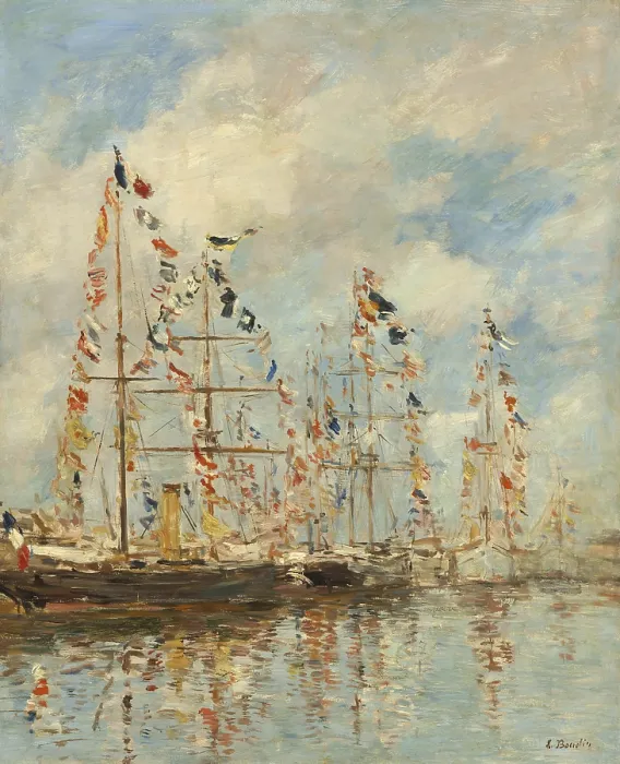 Framed Print : Yacht Basin at Trouville-Deauville, by Eugene Boudin, 1895-96, French impressionist painting, oil on canvas