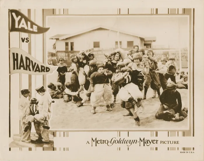 Framed Print : YALE VS. HARVARD, lobbycard, Our Gang, Jackie Condon (left, helmet), Joe Cobb (hand on face), Allen Farina Hoskins (with football), 1927