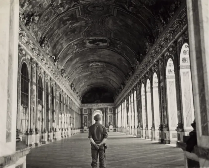Framed Print : A Yank in Versailles by Bert Brandt, Sept. 1944. One of the first Americans to visit Versailles Hall of Mirrors, after its liberation. Sept. 1944. (BSLOC_2014_2_199)