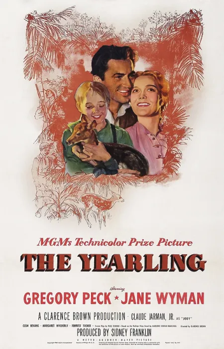 Framed Print : THE YEARLING, US poster art, from left: Claude Jarman Jr. Gregory Peck, Jane Wyman, 1946