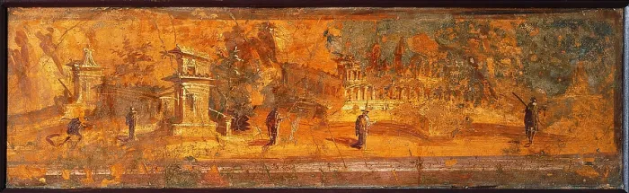 Framed Print : Yellow Monochrome, by unknown artist, 45-79, 1st Century A.D. ripped fresco, 28 x 98 cm - Italy, Campania, Naples, National Archaeological Museum, Room LXXIV, inv. 9489