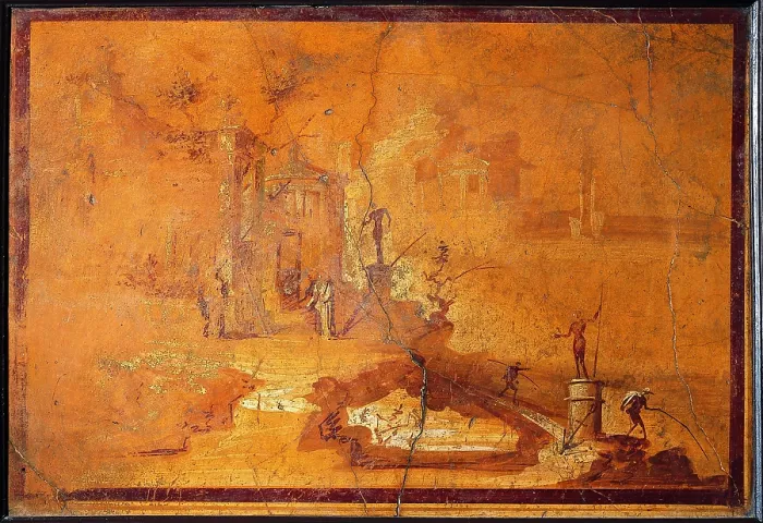 Framed Print : Yellow Monochrome, by unknown artist, 50-79, 1st Century A.D. ripped fresco, 65 x 95 cm - Italy, Campania, Naples, National Archaeological Museum, Room LXXIV, inv. 9493 Framed Print : Yellow Monochrome, by unknown artist, 50-79, 1st Century A.D. ripped fresco, 65 x 95 cm - Italy, Campania, Naples, National Archaeological Museum, Room LXXIV, inv. 9493