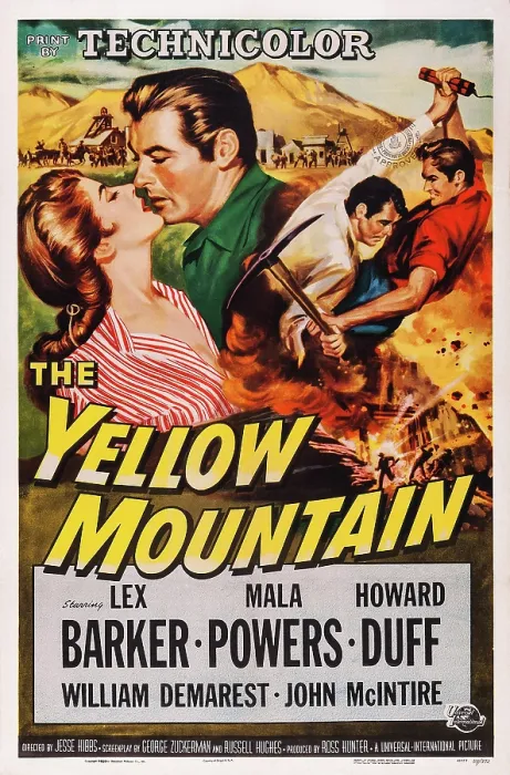 Framed Print : THE YELLOW MOUNTAIN, US poster, from left: Mala Powers, Lex Barker, Howard Duff, Lex Barker, 1954