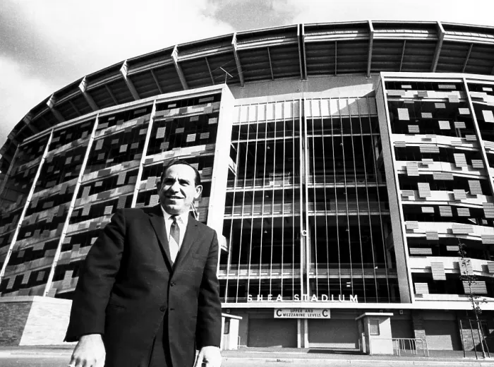 Framed Print : Yogi Berra stands outside Shea Stadium before signing a contract with the New York Mets, 1964. Courtesy: CSU Archives / Everett Collection