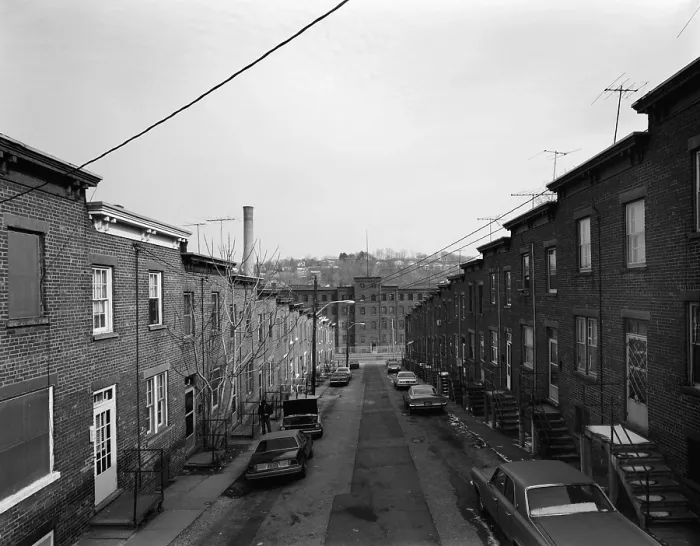 Framed Print : Yonkers, New York, ca. 1980. Moquette Row Housing, were built by the Moquette Textile Mills for workers after a lengthy strike in 1885. View east showing front elevation Framed Print : Yonkers, New York, ca. 1980. Moquette Row Housing, were built by the Moquette Textile Mills for workers after a lengthy strike in 1885. View east showing front elevation