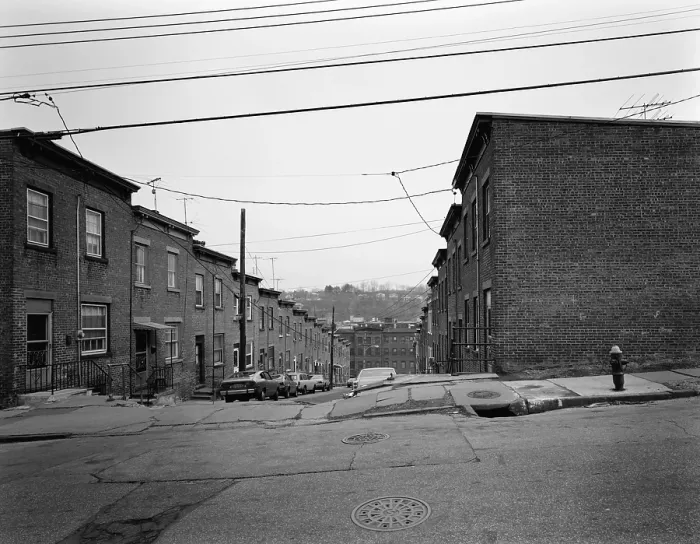 Framed Print : Yonkers, New York, ca. 1980. Moquette Row Housing, are 18th century industrial housing reminiscent of architecture in industrial cities of Scotland
