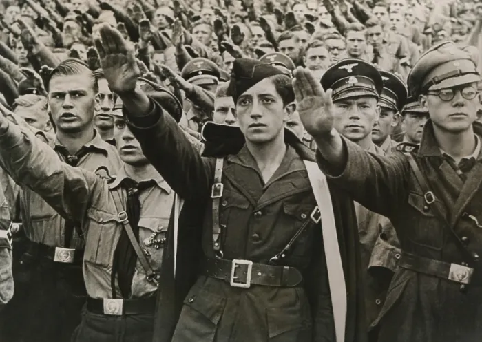 Framed Print : Young Falangist from Spain salutes with Germans at the Nazi Party Congress at Nuremberg. Sept. 12, 1937. (BSLOC_2015_13_52)