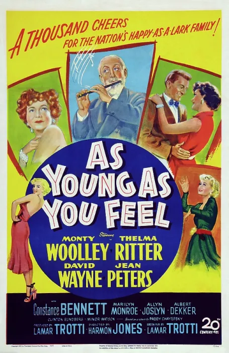 Framed Print : AS YOUNG AS YOU FEEL, top l-r: Thelma Ritter, Monty Woolley, David Wayne, Jean Peters, bottom l-r: Marilyn Monroe, Constance Bennett on poster art, 1951 Framed Print : AS YOUNG AS YOU FEEL, top l-r: Thelma Ritter, Monty Woolley, David Wayne, Jean Peters, bottom l-r: Marilyn Monroe, Constance Bennett on poster art, 1951