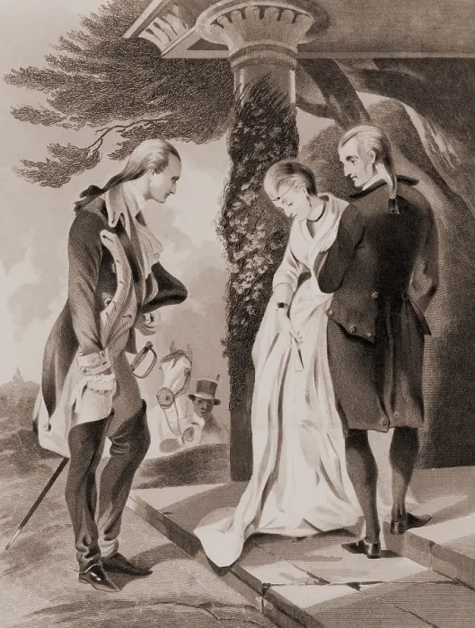 Framed Print : Young George Washington meeting Martha Dandridge Custis. Engraving of drawing by F.O.C. Darley, c. 1840 (BSLOC_2016_14_3) Framed Print : Young George Washington meeting Martha Dandridge Custis. Engraving of drawing by F.O.C. Darley, c. 1840 (BSLOC_2016_14_3)