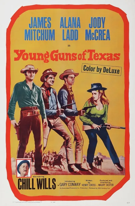 Framed Print : YOUNG GUNS OF TEXAS, US poster art, from bottom insert: Chill Wills, James Mitchum, Gary Conway, Jody McCrea, Alana Ladd, 1962. TM & Copyright 20th Century-Fox Film Corp