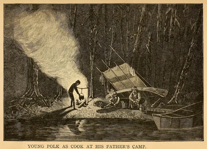 Framed Print : Young James Polk as cook at his father's camp. Polk's was the oldest of ten children in a Scotch-Irish family headed by Samuel Polk