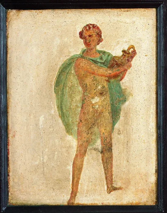 Framed Print : Young Man with Vase, by unknown artist, 10-37, 1st Century A.D. ripped fresco, 34 x 26 cm - Italy, Campania, Naples, National Archaeological Museum, Room LXXVII, inv. 9663 Framed Print : Young Man with Vase, by unknown artist, 10-37, 1st Century A.D. ripped fresco, 34 x 26 cm - Italy, Campania, Naples, National Archaeological Museum, Room LXXVII, inv. 9663