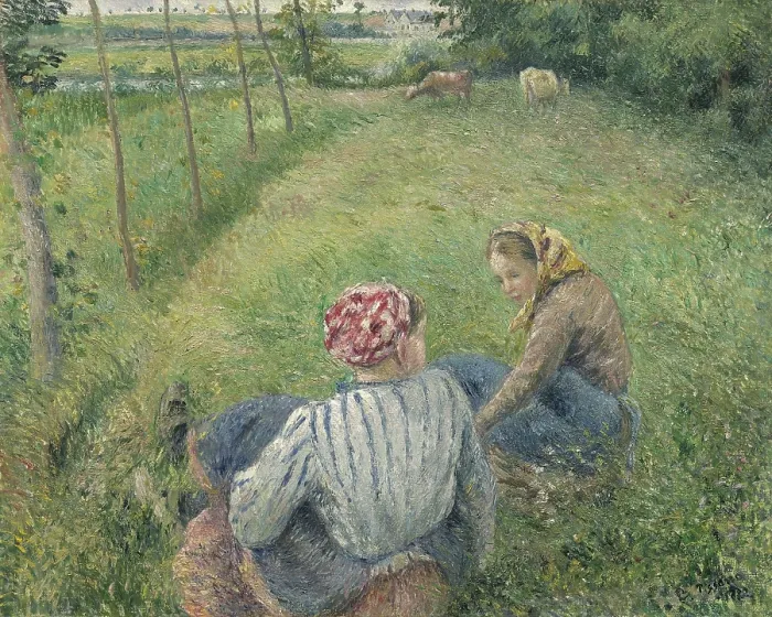 Framed Print : Young Peasant Girls Resting in the Fields near Pontoise, by Camille Pissarro, 1882, French impressionist painting, oil on canvas Framed Print : Young Peasant Girls Resting in the Fields near Pontoise, by Camille Pissarro, 1882, French impressionist painting, oil on canvas