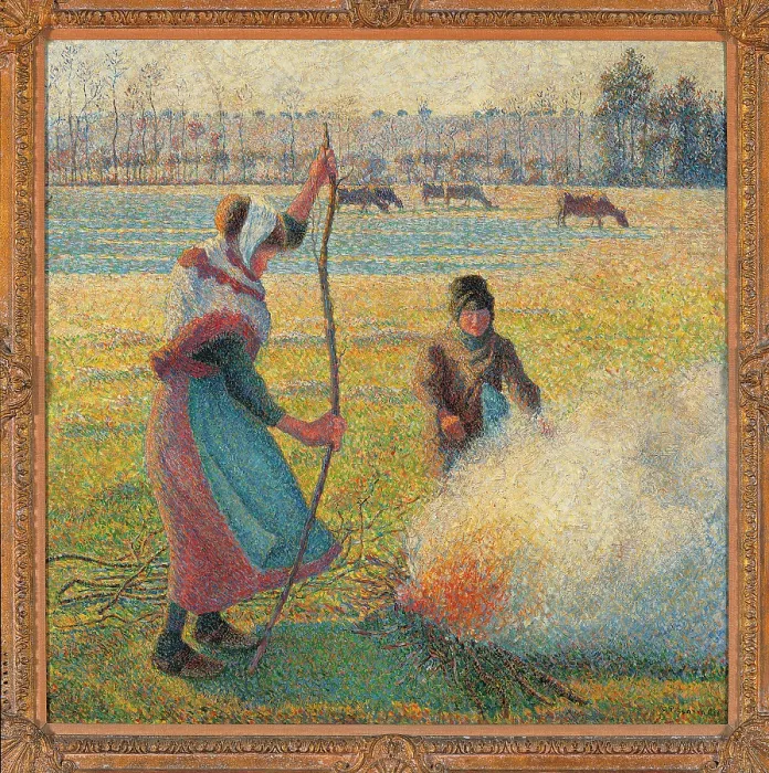 Framed Print : Young Peasants Feeding a Fire, by Camille Pissarro, 1887 - 1888, 19th Century, oil on canvas, cm 92, 7 x 93, 3 - France, Ile de France, Paris, Muse dOrsay. All Framed Print : Young Peasants Feeding a Fire, by Camille Pissarro, 1887 - 1888, 19th Century, oil on canvas, cm 92, 7 x 93, 3 - France, Ile de France, Paris, Muse dOrsay. All