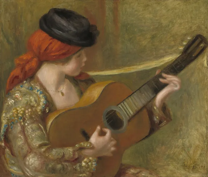 Framed Print : Young Spanish Woman with a Guitar, by Auguste Renoir, 1898, French impressionist painting, oil on canvas