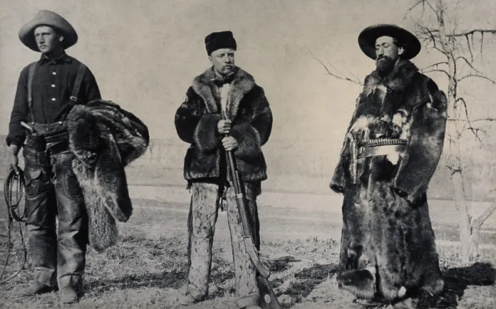 Framed Print : Young Theodore Roosevelt with two friends in North Dakota Territory. They are dressed in rustic furs and armed with rifles and revolvers. Ca. 1884-85 Framed Print : Young Theodore Roosevelt with two friends in North Dakota Territory. They are dressed in rustic furs and armed with rifles and revolvers. Ca. 1884-85