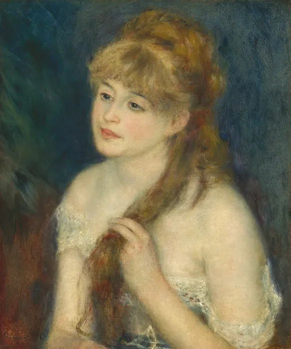 Framed Print : Young Woman Braiding Her Hair, by Auguste Renoir, 1876, French painting, oil on canvas Framed Print : Young Woman Braiding Her Hair, by Auguste Renoir, 1876, French painting, oil on canvas