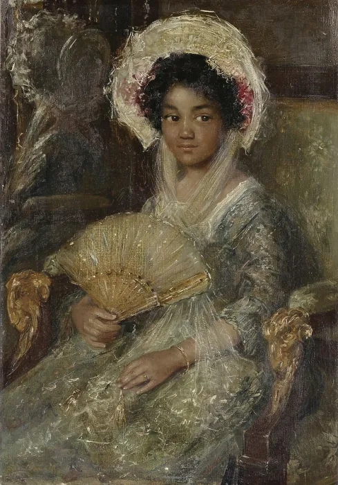 Framed Print : Young Woman with a Fan, by Simon Maris, c. 1906, Dutch painting, oil on canvas. The woman was one of Maris's favorite models, but her identity is unknown (BSLOC_2016_2_59) Framed Print : Young Woman with a Fan, by Simon Maris, c. 1906, Dutch painting, oil on canvas. The woman was one of Maris's favorite models, but her identity is unknown (BSLOC_2016_2_59)