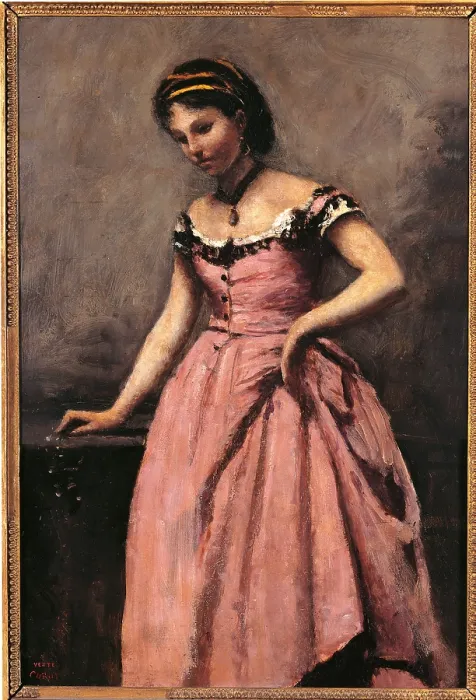 Framed Print : Young Woman in a Pink Dress, by Jean-Baptiste-Camille Corot, 19th Century, oil on canvas, cm 46 x 32 - France, Ile de France, Paris, Muse dOrsay. All Framed Print : Young Woman in a Pink Dress, by Jean-Baptiste-Camille Corot, 19th Century, oil on canvas, cm 46 x 32 - France, Ile de France, Paris, Muse dOrsay. All