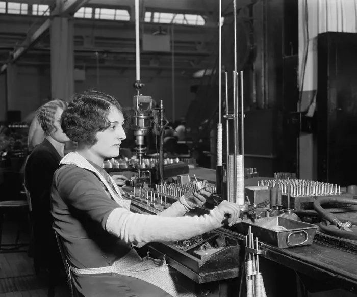 Framed Print : Young woman working at the Atwater Kent Factory in North Philadelphia, c. 1928-29. The largest manufacturer of radios in the U.S