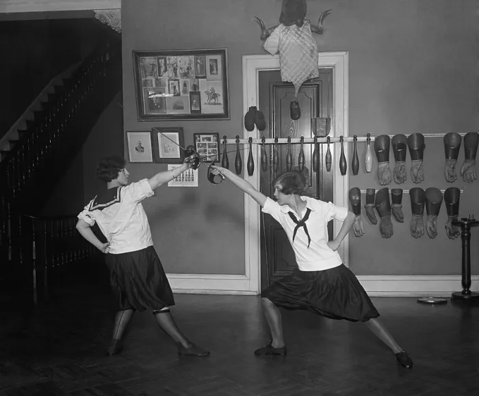 Framed Print : Young women in bloomers and middy shirts fencing. May 14, 1925 at Western High School. Washington, D.C. (BSLOC_2015_16_238) Framed Print : Young women in bloomers and middy shirts fencing. May 14, 1925 at Western High School. Washington, D.C. (BSLOC_2015_16_238)