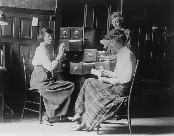 Framed Print : Three young women at the headquarters of the National Woman's Party in Washington, D.C. c. 1917-1921
