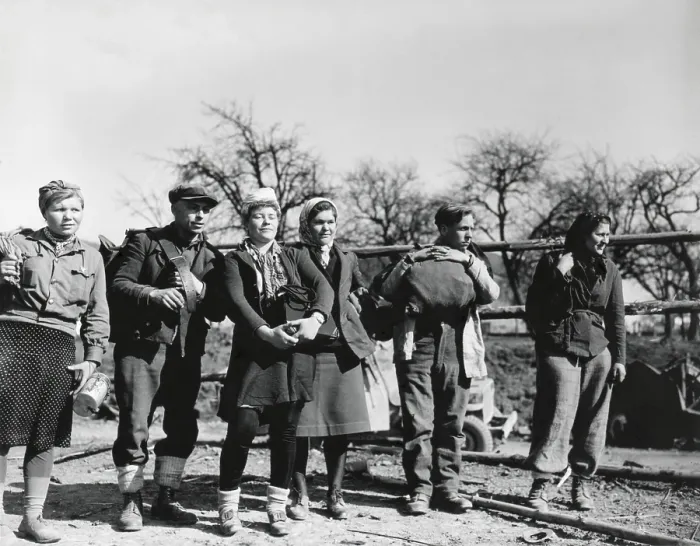 Framed Print : Four young women and two men, used by Nazis as forced labor in Saar, Germany, during World War 2. They were Russian civilians liberated as the U.S