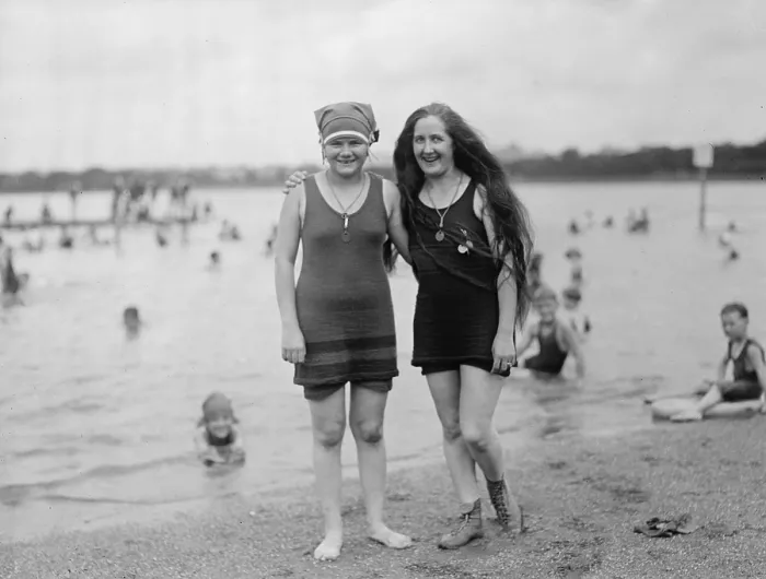 Framed Print : Two young women at Washington DC bathing beach in 1921