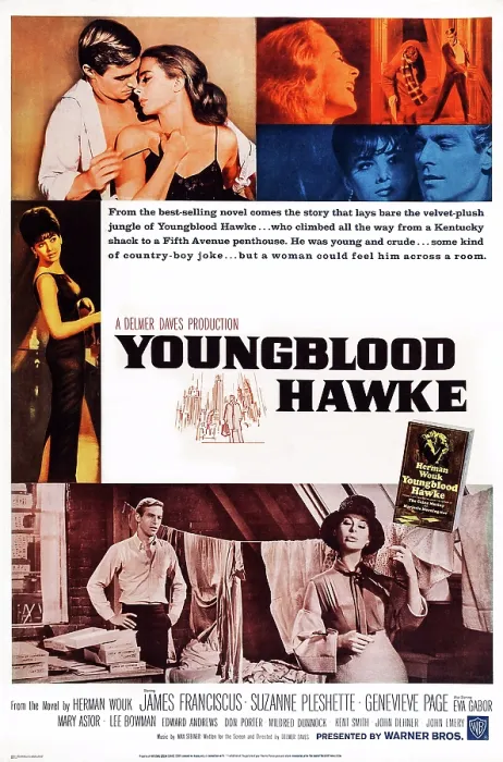 Framed Print : YOUNGBOOD HAWKE, US poster art, top right, blue insert: Suzanne Pleshette, James Franciscus; left, middle insert: Susanne Pleshette; bottom from left: James Franciscus Framed Print : YOUNGBOOD HAWKE, US poster art, top right, blue insert: Suzanne Pleshette, James Franciscus; left, middle insert: Susanne Pleshette; bottom from left: James Franciscus