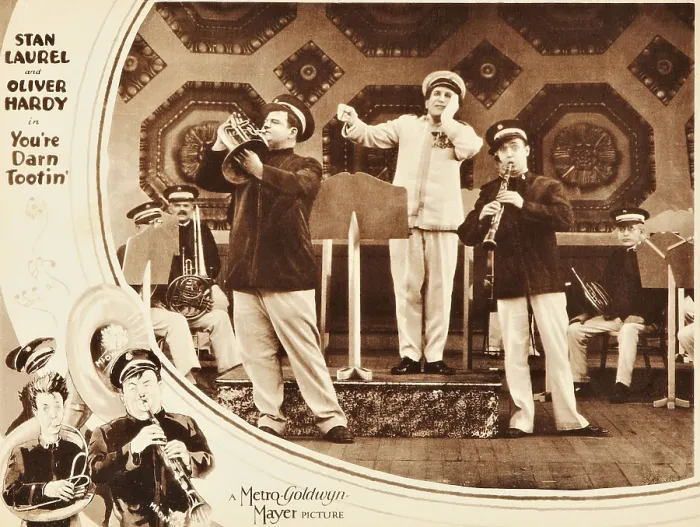 Framed Print : YOU'RE DARN TOOTIN, inset l-r: Oliver Hardy, Otto Lederer, Stan Laurel, bottom l-r: Stan Laurel, Oliver Hardy on lobbycard, 1928