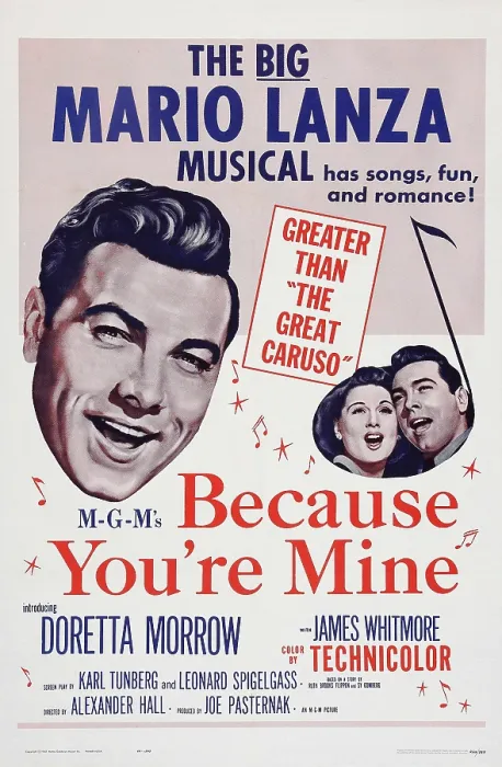 Framed Print : BECAUSE YOU'RE MINE, poster art, l-r: Mario Lanza, Doretta Morrow, Mario Lanza, 1952 Framed Print : BECAUSE YOU'RE MINE, poster art, l-r: Mario Lanza, Doretta Morrow, Mario Lanza, 1952