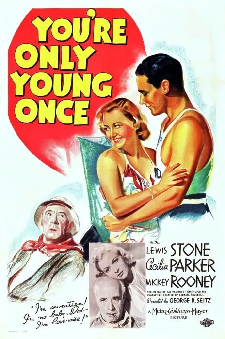 Framed Print : YOU'RE ONLY YOUNG ONCE, US poster art, top from left: Cecilia Parker, Ted Pearson; bottom left: Lewis Stone; bottom inset, from top: Cecilia Parker, Lewis Stone, 1937