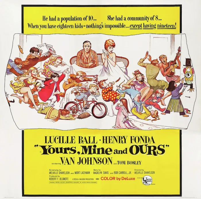 Framed Print : YOURS, MINE AND OURS, US poster art, top center: Henry Fonda, Lucille Ball, 1968 Framed Print : YOURS, MINE AND OURS, US poster art, top center: Henry Fonda, Lucille Ball, 1968