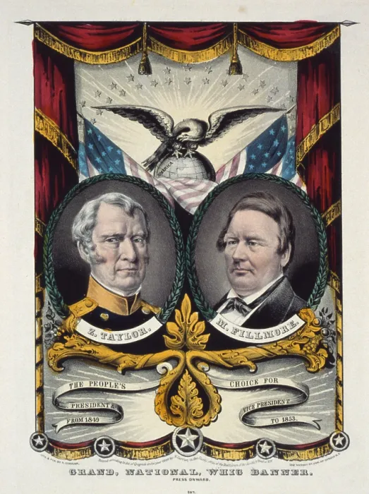 Framed Print : Zachary Taylor. Color campaign banner for Whig Party candidates in the national election of 1848 Framed Print : Zachary Taylor. Color campaign banner for Whig Party candidates in the national election of 1848