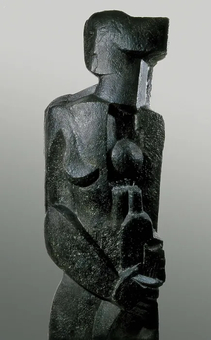Framed Print : ZADKINE, Ossip (1890-1967). Femme l'ventail. 1920. Cubism. Sculpture on bronze. FRANCE. Paris