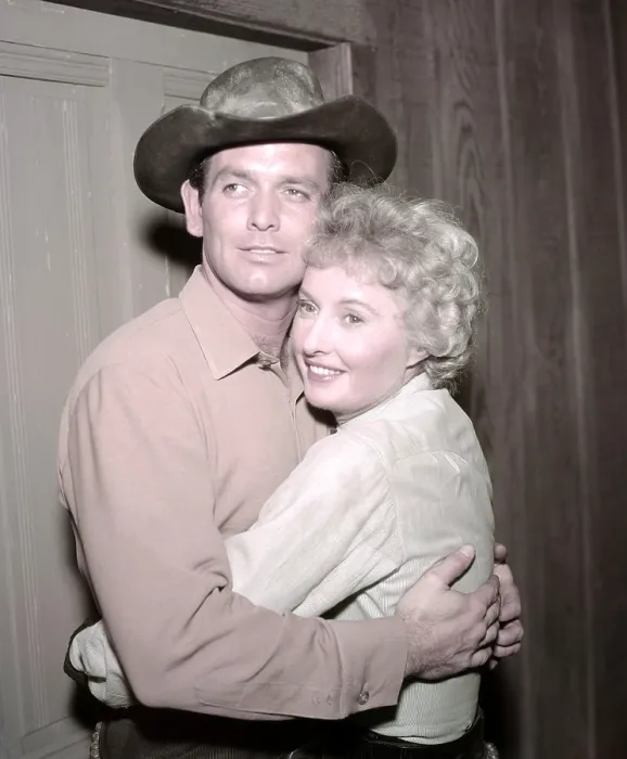 Framed Print : ZANE GREY THEATRE, from left, David Janssen, Barbara Stanwyck, Trail to Nowhere, aired October 2, 1958