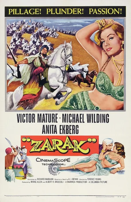 Framed Print : ZARAK, US poster, top from left: Victor Mature, Anita Ekberg, 1956