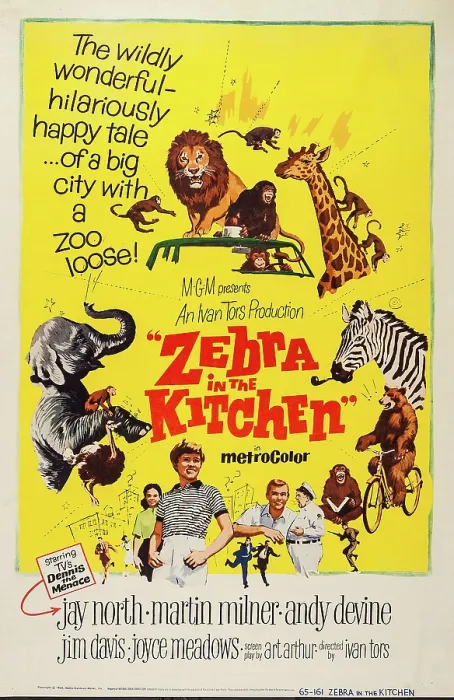 Framed Print : ZEBRA IN THE KITCHEN, bottom l-r: Karen Green, Jay North, Martin Milner, Andy Devine on poster art, 1965