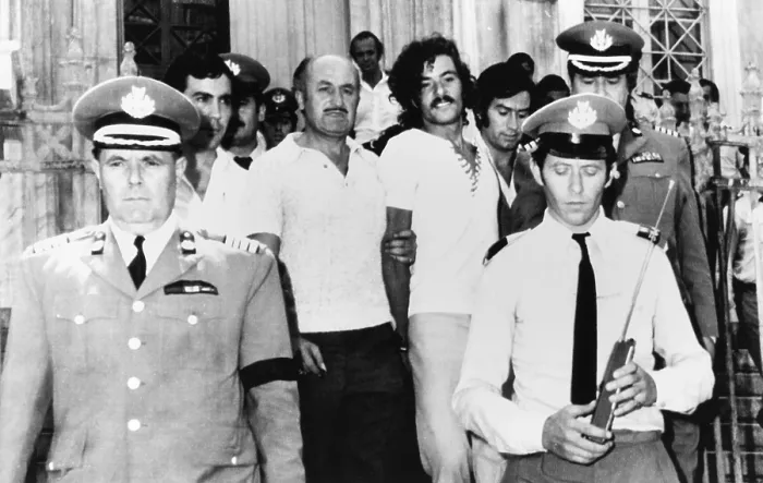 Framed Print : Zemed Mohammed Ahmed, Black September terrorist, in police custody in Athens. Aug. 7, 1973